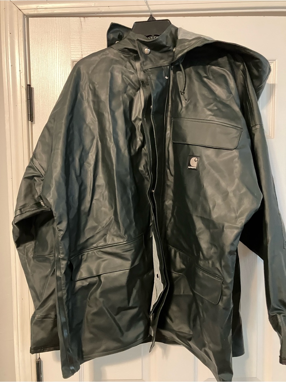 Carhartt Surrey Hooded Rain Coat PCV Heavy Jacket Green Grey Mens Size L